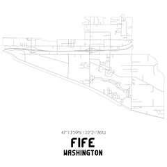 Fife Washington. US street map with black and white lines.