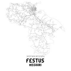 Festus Missouri. US street map with black and white lines.