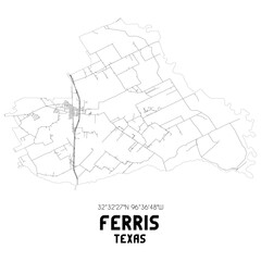 Ferris Texas. US street map with black and white lines.