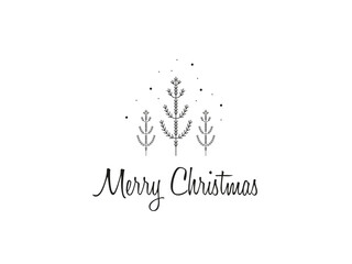 Merry Christmas postcard with Christmas trees, minimalism, simple , vector illustration, black and white, snow