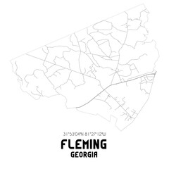 Fleming Georgia. US street map with black and white lines.