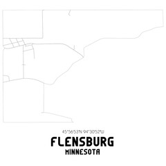 Flensburg Minnesota. US street map with black and white lines.
