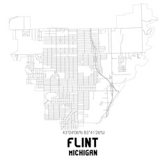 Flint Michigan. US street map with black and white lines.