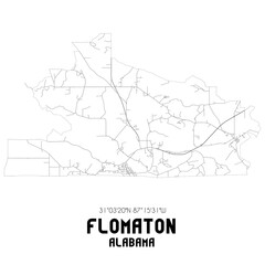 Flomaton Alabama. US street map with black and white lines.