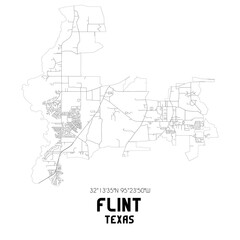 Flint Texas. US street map with black and white lines.