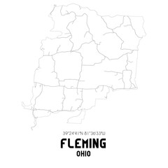 Fleming Ohio. US street map with black and white lines.