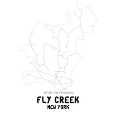 Fly Creek New York. US street map with black and white lines.