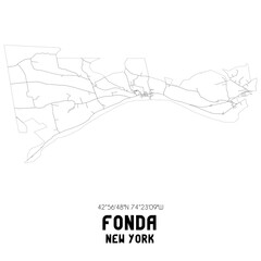 Fonda New York. US street map with black and white lines.
