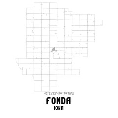 Fonda Iowa. US street map with black and white lines.