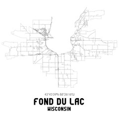 Fond Du Lac Wisconsin. US street map with black and white lines.