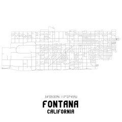 Fontana California. US street map with black and white lines.