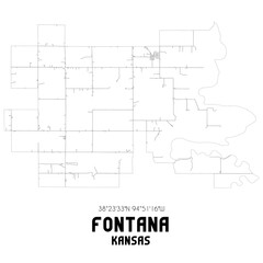 Fontana Kansas. US street map with black and white lines.