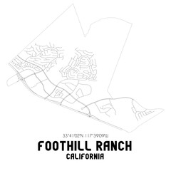 Foothill Ranch California. US street map with black and white lines.
