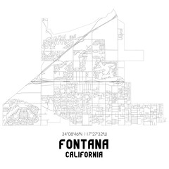 Fototapeta na wymiar Fontana California. US street map with black and white lines.