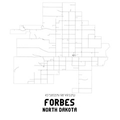 Forbes North Dakota. US street map with black and white lines.