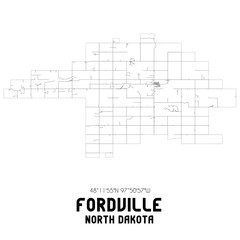 Fordville North Dakota. US street map with black and white lines.