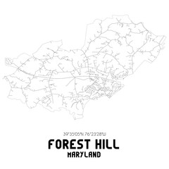 Forest Hill Maryland. US street map with black and white lines.