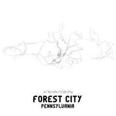 Forest City Pennsylvania. US street map with black and white lines.
