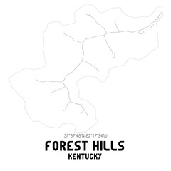 Forest Hills Kentucky. US street map with black and white lines.