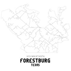Forestburg Texas. US street map with black and white lines.
