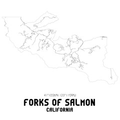 Forks Of Salmon California. US street map with black and white lines.