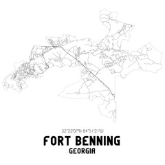 Fort Benning Georgia. US street map with black and white lines.