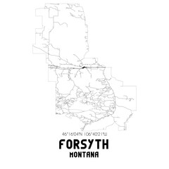 Forsyth Montana. US street map with black and white lines.