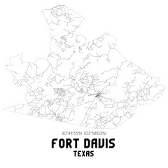 Fort Davis Texas. US street map with black and white lines.