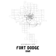 Fort Dodge Iowa. US street map with black and white lines.