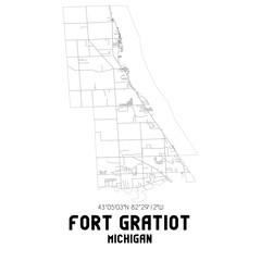 Fort Gratiot Michigan. US street map with black and white lines.