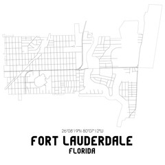 Fort Lauderdale Florida. US street map with black and white lines.