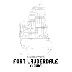 Fort Lauderdale Florida. US street map with black and white lines.