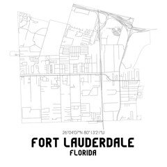 Fort Lauderdale Florida. US street map with black and white lines.