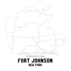 Fort Johnson New York. US street map with black and white lines.