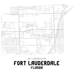 Fort Lauderdale Florida. US street map with black and white lines.