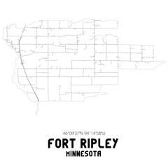 Fort Ripley Minnesota. US street map with black and white lines.