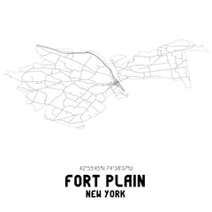 Fort Plain New York. US street map with black and white lines.