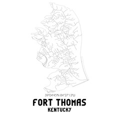 Fort Thomas Kentucky. US street map with black and white lines.