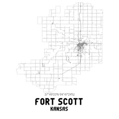 Fort Scott Kansas. US street map with black and white lines.
