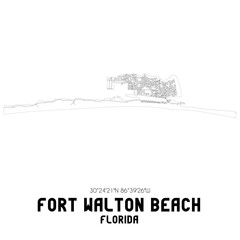 Fort Walton Beach Florida. US street map with black and white lines.