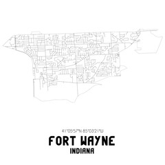 Fort Wayne Indiana. US street map with black and white lines.