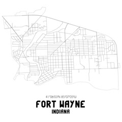 Fort Wayne Indiana. US street map with black and white lines.