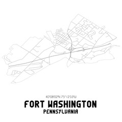 Fort Washington Pennsylvania. US street map with black and white lines.