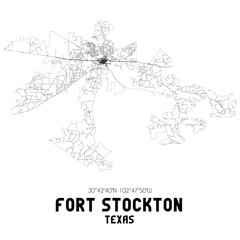 Fort Stockton Texas. US street map with black and white lines.