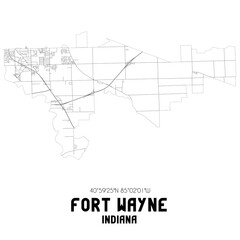 Fort Wayne Indiana. US street map with black and white lines.