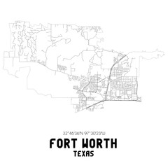 Fort Worth Texas. US street map with black and white lines.
