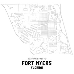 Fort Myers Florida. US street map with black and white lines.