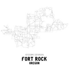 Fort Rock Oregon. US street map with black and white lines.