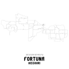 Fortuna Missouri. US street map with black and white lines.