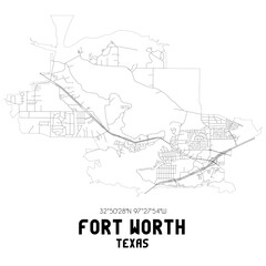 Fort Worth Texas. US street map with black and white lines.
